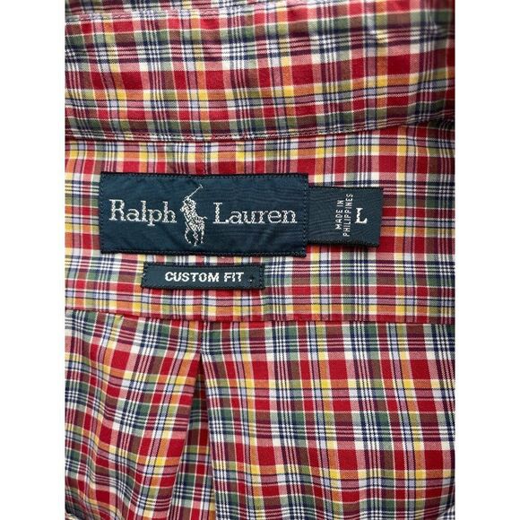 Ralph Lauren Men Custom Fit Red Stripe Plaid Button Down Long Sleeve Shirt Size - Picture 8 of 9